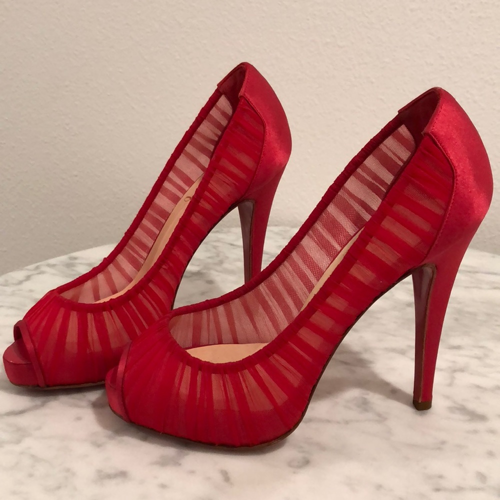 Christian Louboutin Red Chiffon pumps - Picture 1 of 4